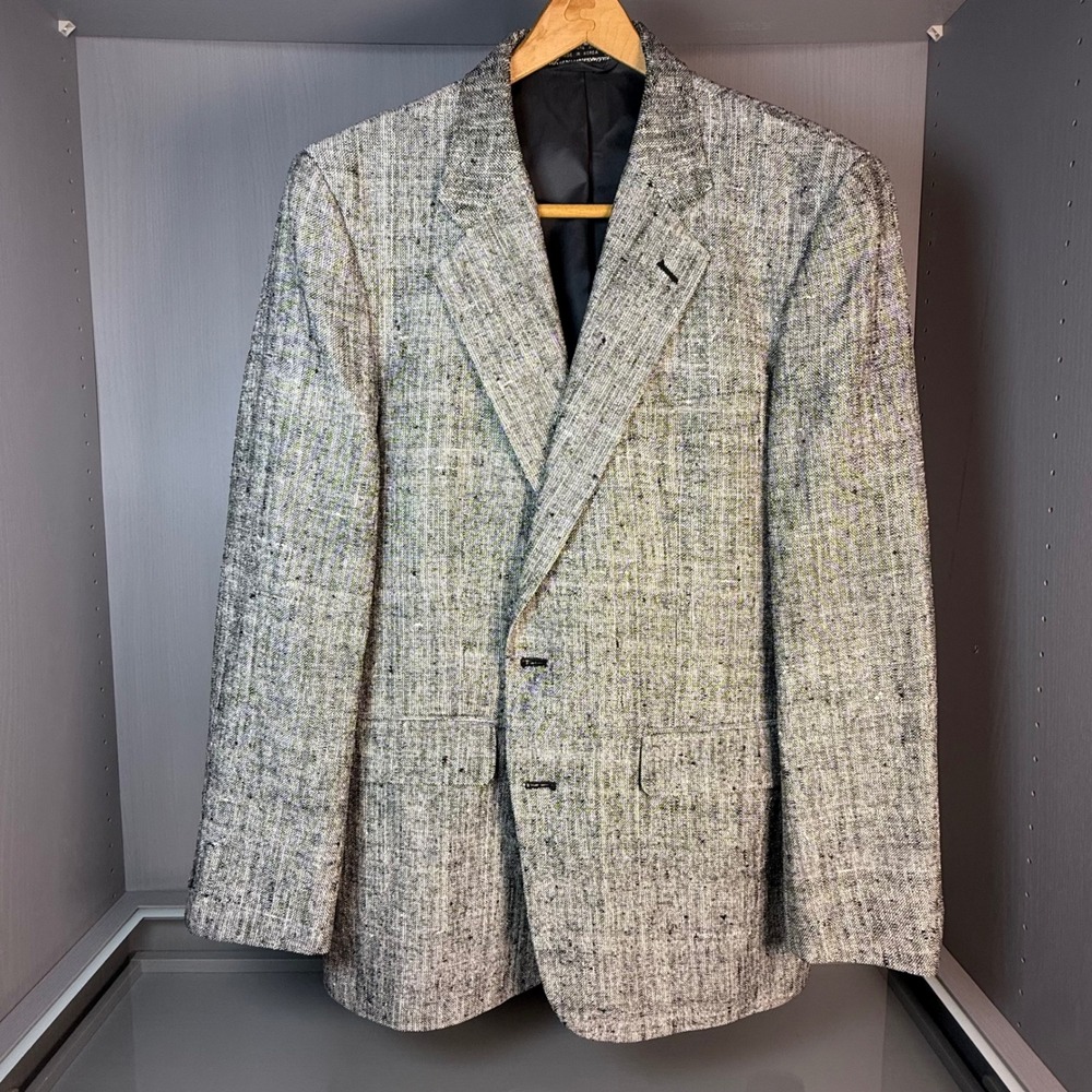Marc Jeffries Mens 100% Pure Silk Blazer Vintage Sport Coat Grey Black Textured